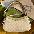 GUCCI OPHIDIA  SMALL 25 HANDBAG BEIGE AND WHITE SUPREME CANVAS